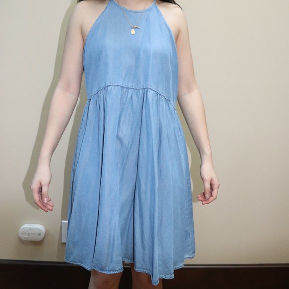 Blue Halter Denim Dress - Picture 3 of 4